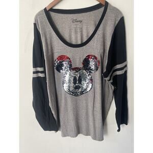 Disney Mickey Mouse Sequin Shirt Long Sleeve T Shirt Size 3 Gray Lightweight